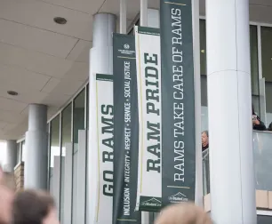 CSU banners outside of the main building